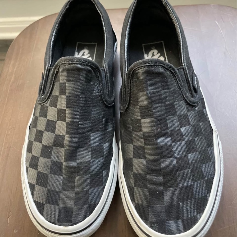 Black Checkered Slip-On Shoes